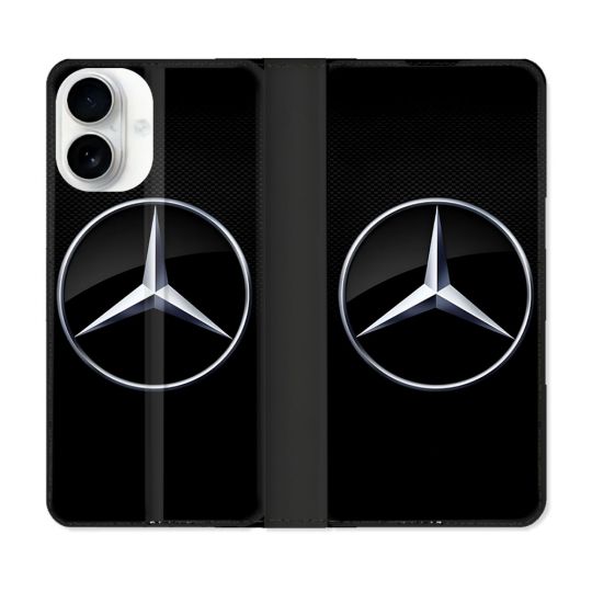Housse cuir portefeuille Pour Iphone 17 Mercedes Carbone