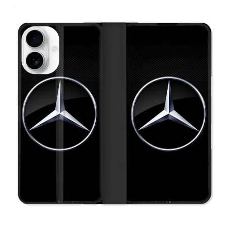 Housse cuir portefeuille Pour Iphone 17 Mercedes Carbone