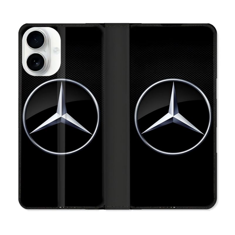 Housse cuir portefeuille Pour Iphone 17 Mercedes Carbone