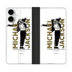 Housse cuir portefeuille Pour Iphone 17 Michael Jackson Blanc