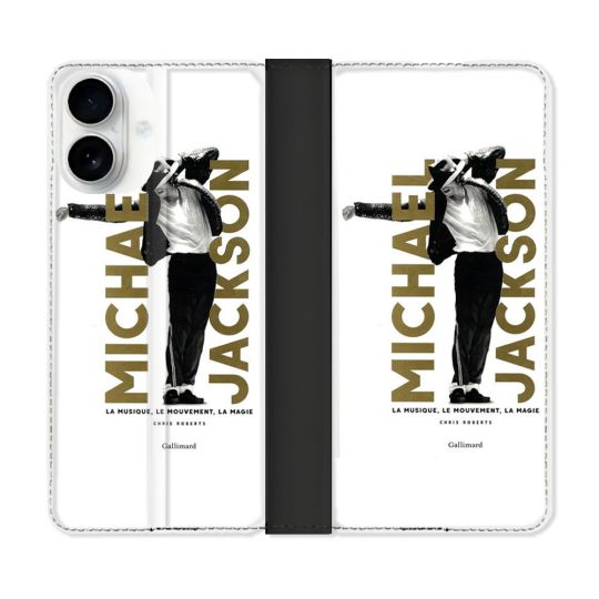 Housse cuir portefeuille Pour Iphone 17 Michael Jackson Blanc
