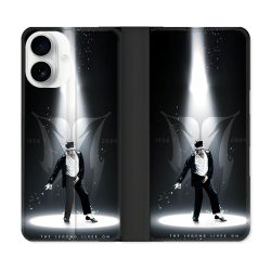 Housse cuir portefeuille Pour Iphone 17 Michael Jackson Noir