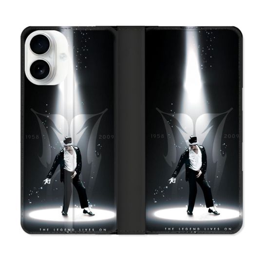 Housse cuir portefeuille Pour Iphone 17 Michael Jackson Noir