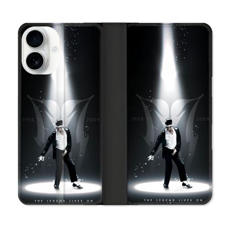 Housse cuir portefeuille Pour Iphone 17 Michael Jackson Noir