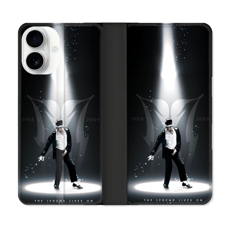 Housse cuir portefeuille Pour Iphone 17 Michael Jackson Noir