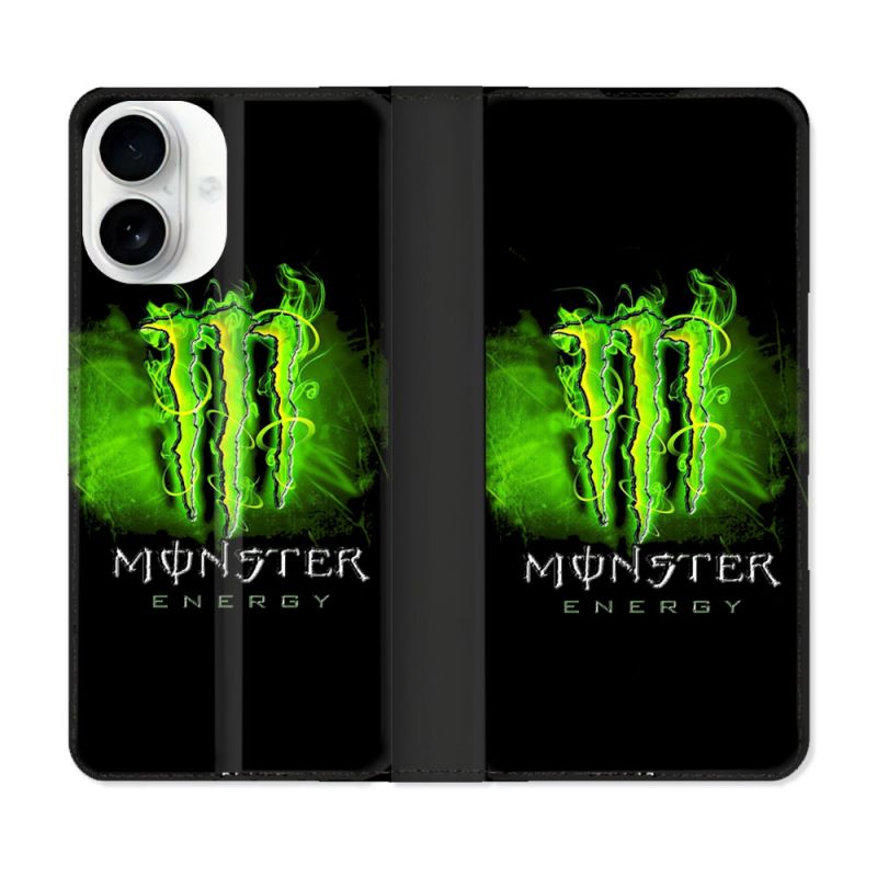 Housse cuir portefeuille Pour Iphone 17 Monster Energy Vert
