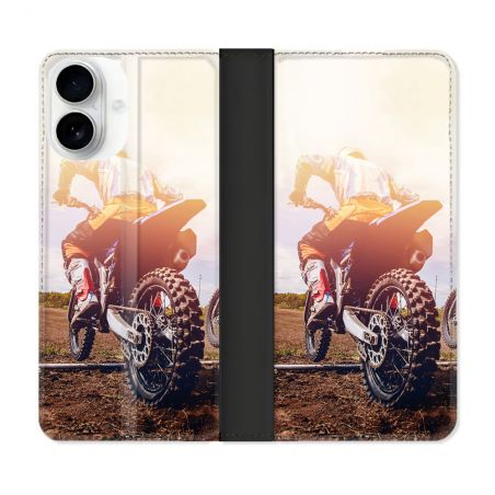 Housse cuir portefeuille Pour Iphone 17 Moto Cross Soleil