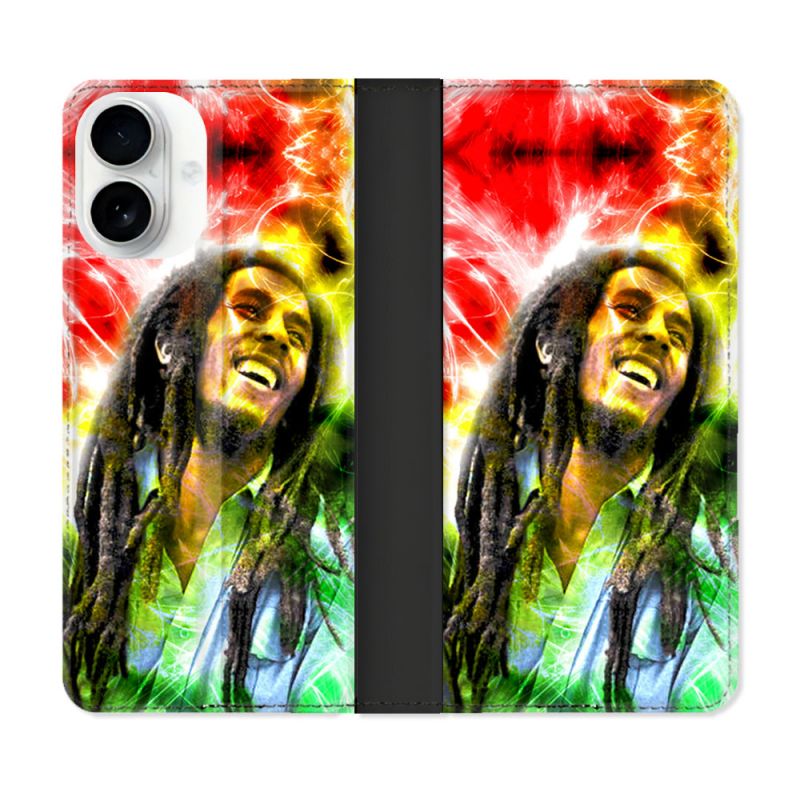 Housse cuir portefeuille Pour Iphone 17 Musique Bob Marley Color