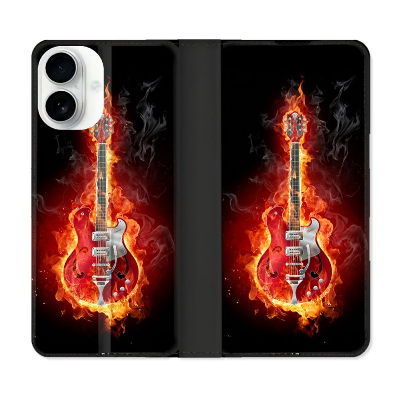 Housse cuir portefeuille Pour Iphone 17 Musique Guitare Electrique