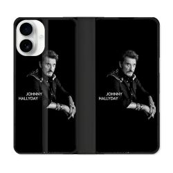 Housse cuir portefeuille Pour Iphone 17 Musique Johnny Hallyday Noir