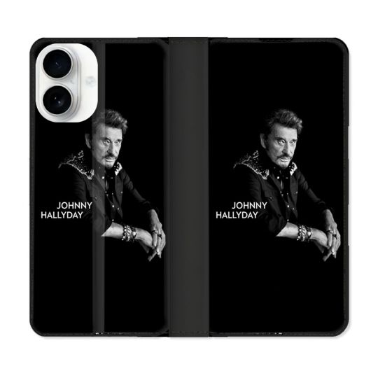 Housse cuir portefeuille Pour Iphone 17 Musique Johnny Hallyday Noir