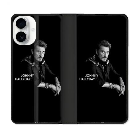 Housse cuir portefeuille Pour Iphone 17 Musique Johnny Hallyday Noir