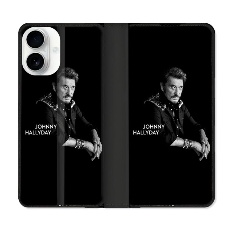 Housse cuir portefeuille Pour Iphone 17 Musique Johnny Hallyday Noir