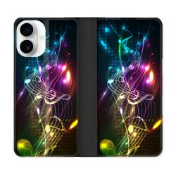 Housse cuir portefeuille Pour Iphone 17 Musique Partition Multicolore