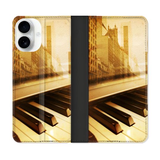 Housse cuir portefeuille Pour Iphone 17 Musique Piano Retro