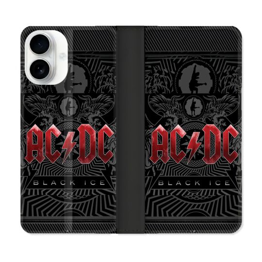 Housse cuir portefeuille Pour Iphone 17 Musique Rock ACDC Rouge