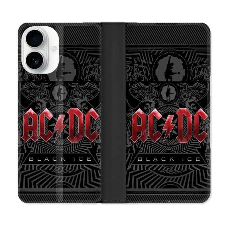 Housse cuir portefeuille Pour Iphone 17 Musique Rock ACDC Rouge
