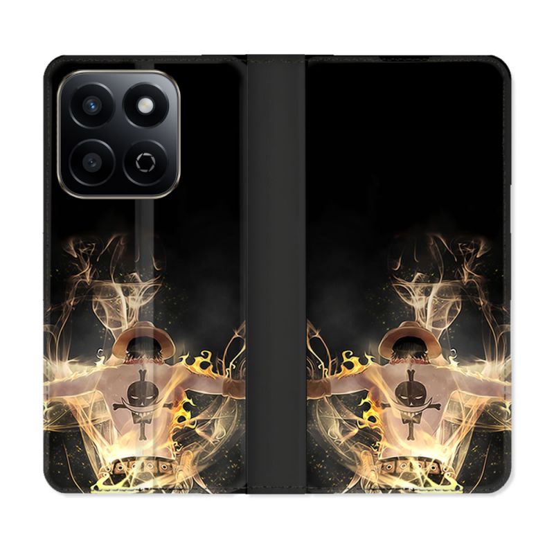 Housse cuir portefeuille Pour Honor 200 Smart 5G Manga One Piece Ace Noir