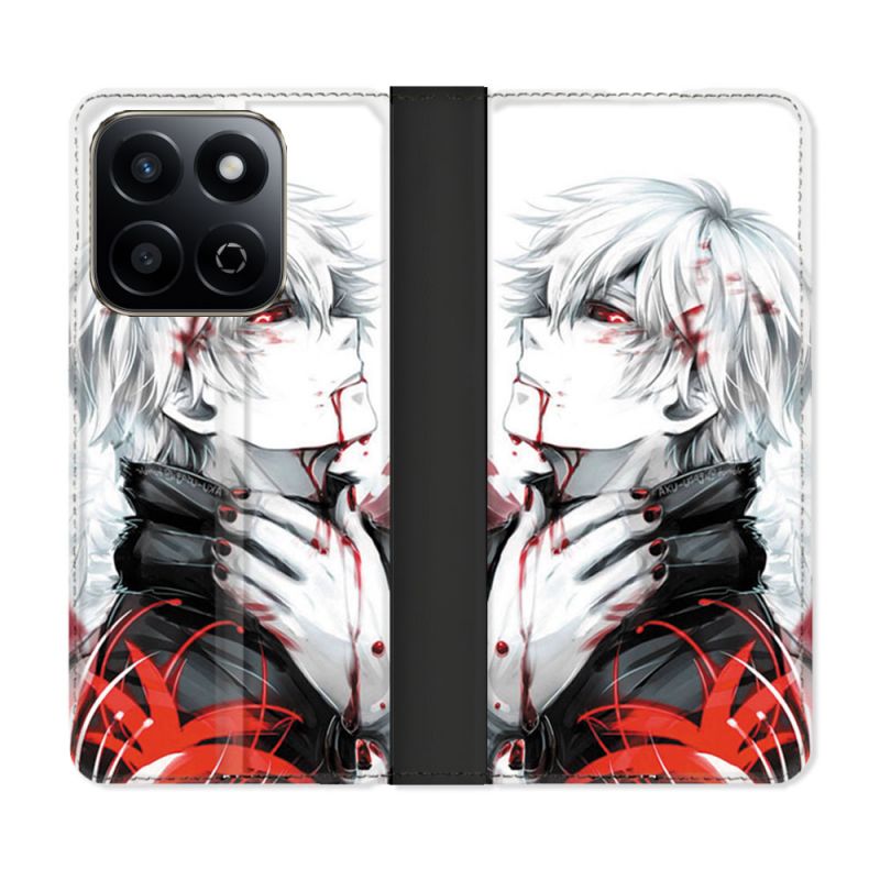Housse cuir portefeuille Pour Honor 200 Smart 5G Manga Tokyo Ghoul Kaneki Blanc