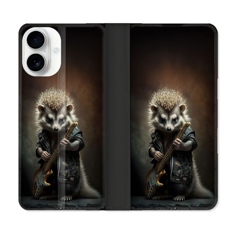 Housse cuir portefeuille Pour Iphone 17 Musique Rock Herisson