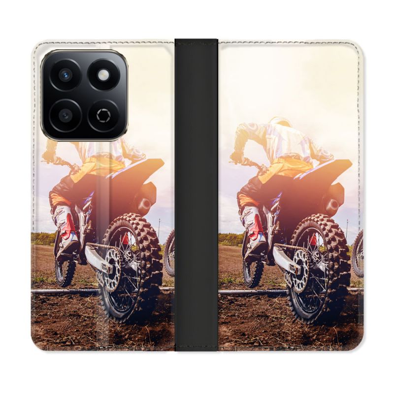 Housse cuir portefeuille Pour Honor 200 Smart 5G Moto Cross Soleil