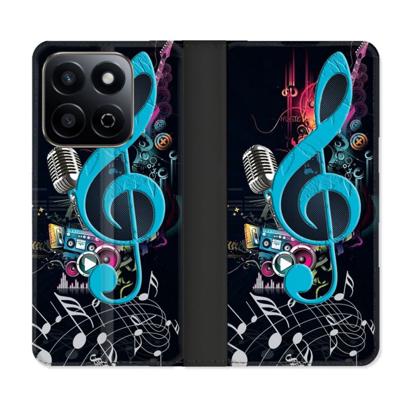 Housse cuir portefeuille Pour Honor 200 Smart 5G Musique Cle Sol Bleu