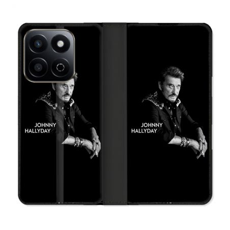 Housse cuir portefeuille Pour Honor 200 Smart 5G Musique Johnny Hallyday Noir