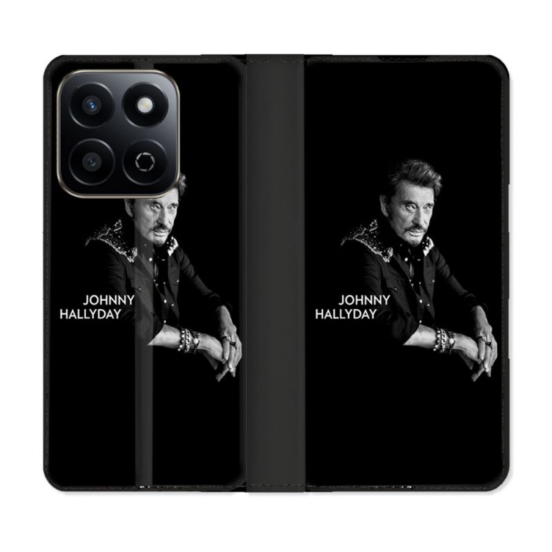 Housse cuir portefeuille Pour Honor 200 Smart 5G Musique Johnny Hallyday Noir