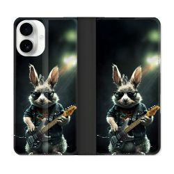 Housse cuir portefeuille Pour Iphone 17 Musique Rock Lapin