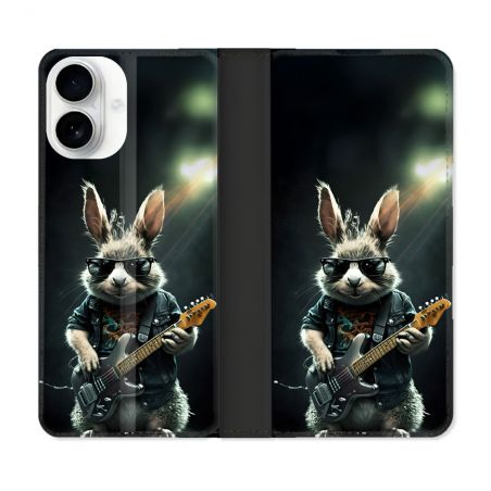 Housse cuir portefeuille Pour Iphone 17 Musique Rock Lapin