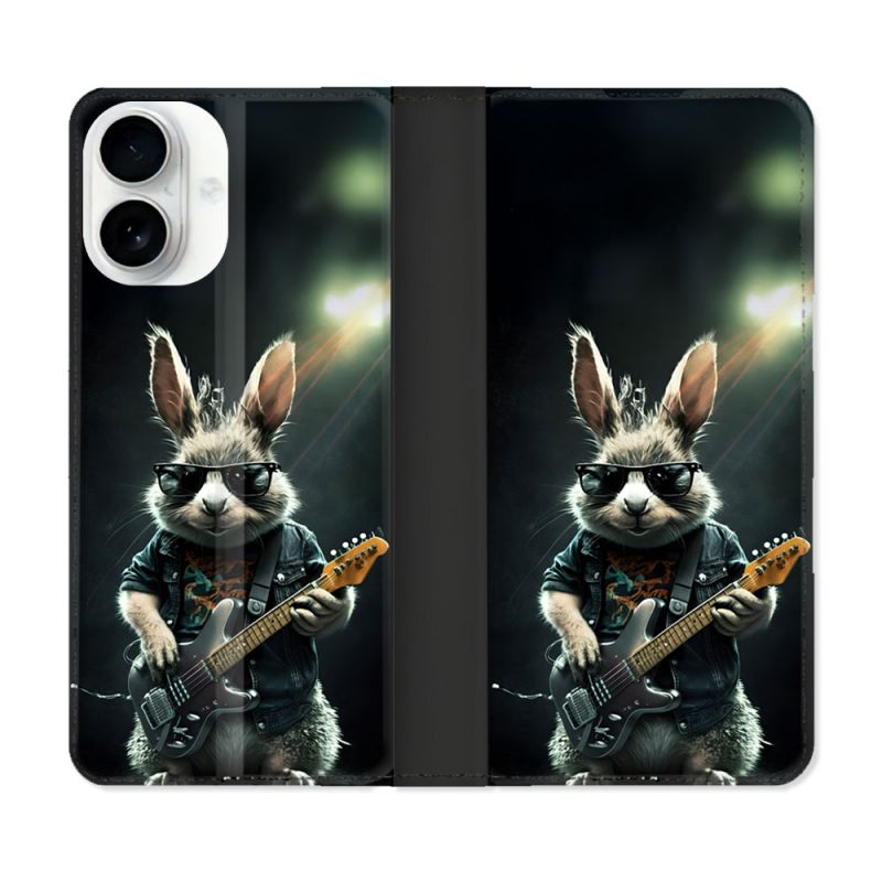 Housse cuir portefeuille Pour Iphone 17 Musique Rock Lapin