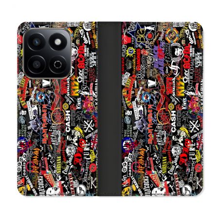 Housse cuir portefeuille Pour Honor 200 Smart 5G Musique Rock Groupe