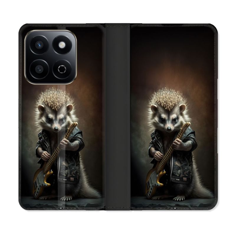 Housse cuir portefeuille Pour Honor 200 Smart 5G Musique Rock Herisson