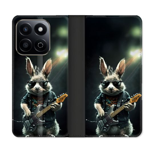 Housse cuir portefeuille Pour Honor 200 Smart 5G Musique Rock Lapin