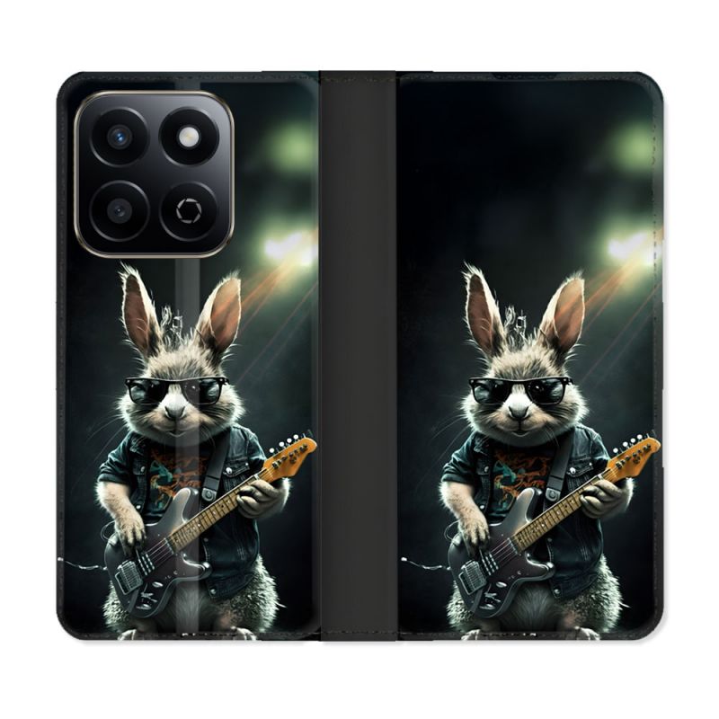 Housse cuir portefeuille Pour Honor 200 Smart 5G Musique Rock Lapin
