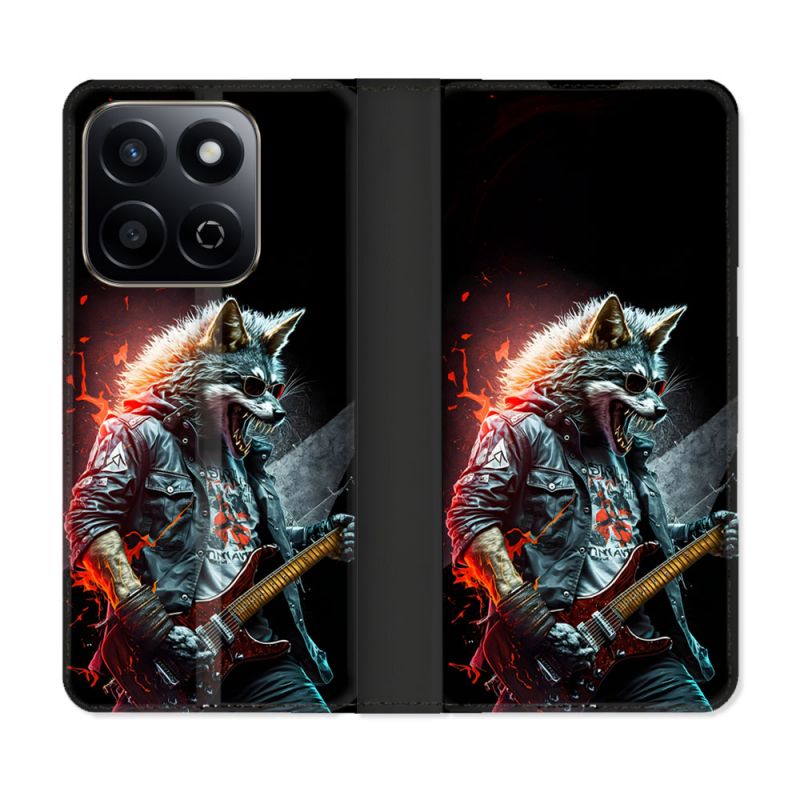 Housse cuir portefeuille Pour Honor 200 Smart 5G Musique Rock Loup