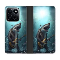 Housse cuir portefeuille Pour Honor 200 Smart 5G Musique Rock Requin