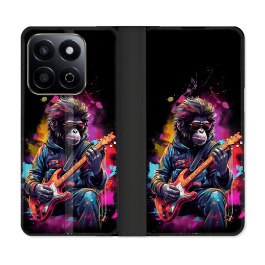 Housse cuir portefeuille Pour Honor 200 Smart 5G Musique Rock Singe