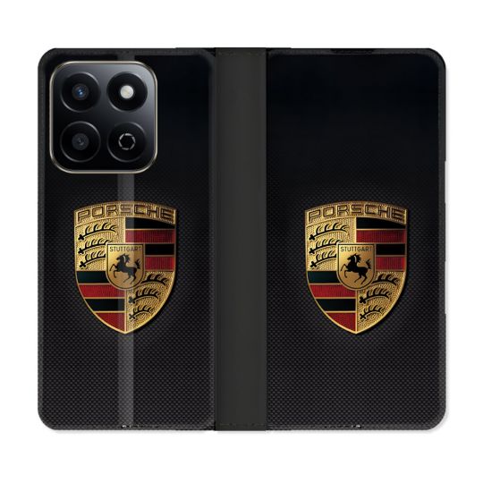 Housse cuir portefeuille Pour Honor 200 Smart 5G Porsche Carbone