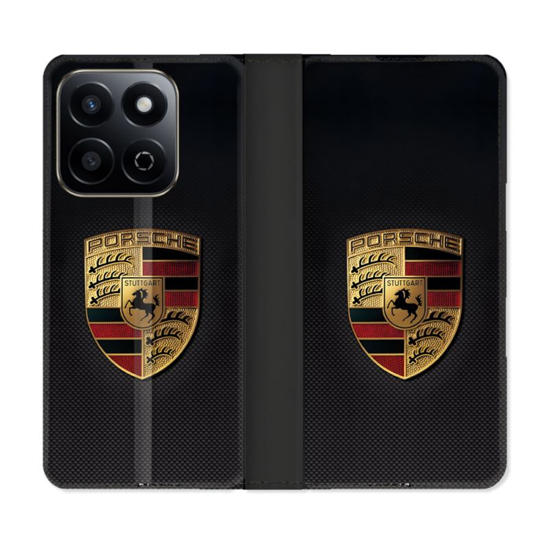 Housse cuir portefeuille Pour Honor 200 Smart 5G Porsche Carbone