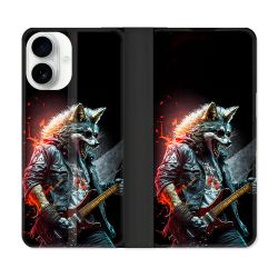 Housse cuir portefeuille Pour Iphone 17 Musique Rock Loup