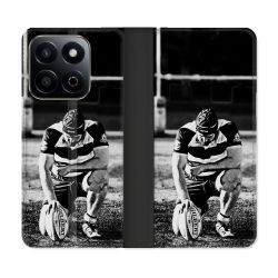 Housse cuir portefeuille Pour Honor 200 Smart 5G Sport Rugby Noir Blanc