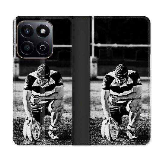 Housse cuir portefeuille Pour Honor 200 Smart 5G Sport Rugby Noir Blanc