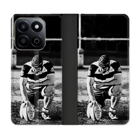 Housse cuir portefeuille Pour Honor 200 Smart 5G Sport Rugby Noir Blanc
