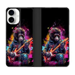 Housse cuir portefeuille Pour Iphone 17 Musique Rock Singe