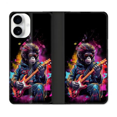 Housse cuir portefeuille Pour Iphone 17 Musique Rock Singe