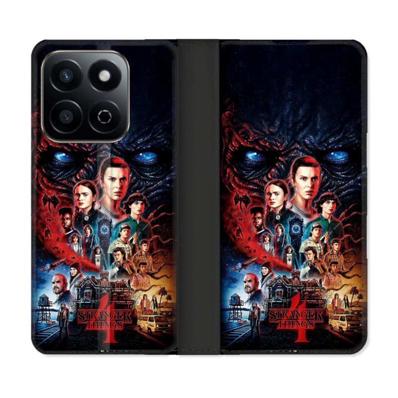 Housse cuir portefeuille Pour Honor 200 Smart 5G Stranger Things Affiche 4