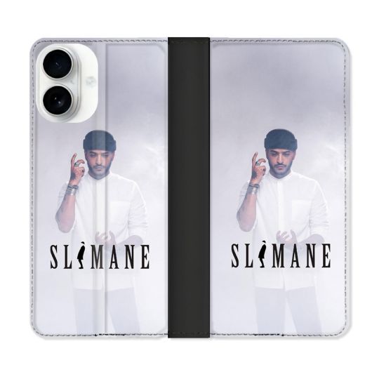 Housse cuir portefeuille Pour Iphone 17 Musique Slimane Blanc