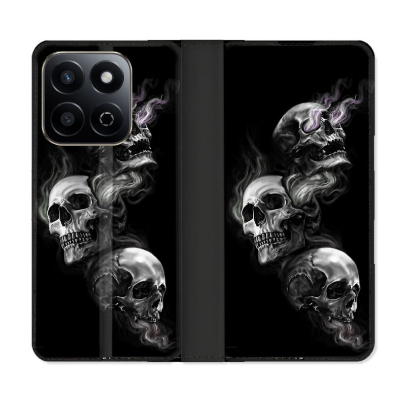 Housse cuir portefeuille Pour Honor 200 Smart 5G Tete de Mort Triple