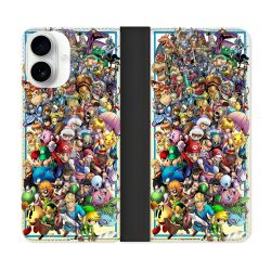Housse cuir portefeuille Pour Iphone 17 Nintendo